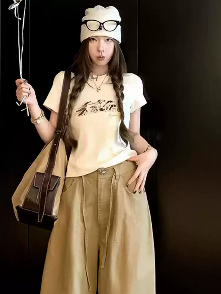 순면 40 220 그램 92 면 8 암모니아 Lun 한국 스타일 새로운 긍정적 인 어깨 반팔 티셔츠 여성 프린트 몸매 가꾸기 핫걸 맨위