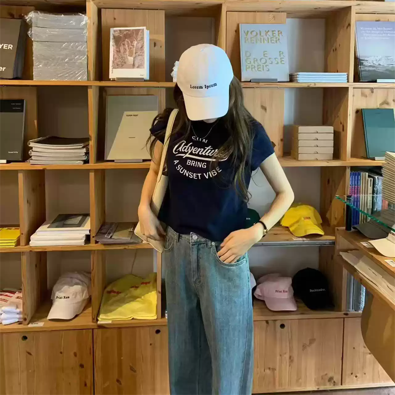 순면 40 220 그램 92 면 8 암모니아 Lun 한국 스타일 새로운 긍정적 인 어깨 반팔 티셔츠 여성 프린트 몸매 가꾸기 핫걸 맨위