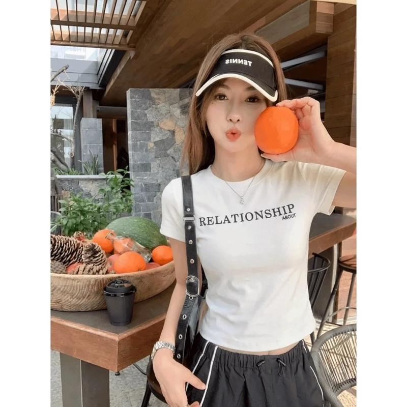 순면 40 220 그램 92 면 8 암모니아 Lun 한국 스타일 새로운 긍정적 인 어깨 반팔 티셔츠 여성 프린트 몸매 가꾸기 핫걸 맨위