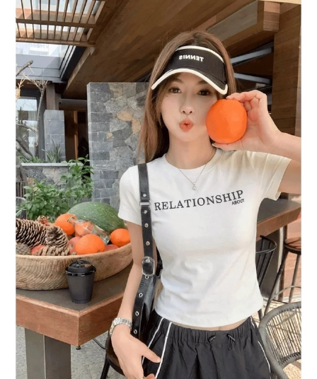 순면 40 220 그램 92 면 8 암모니아 Lun 한국 스타일 새로운 긍정적 인 어깨 반팔 티셔츠 여성 프린트 몸매 가꾸기 핫걸 맨위