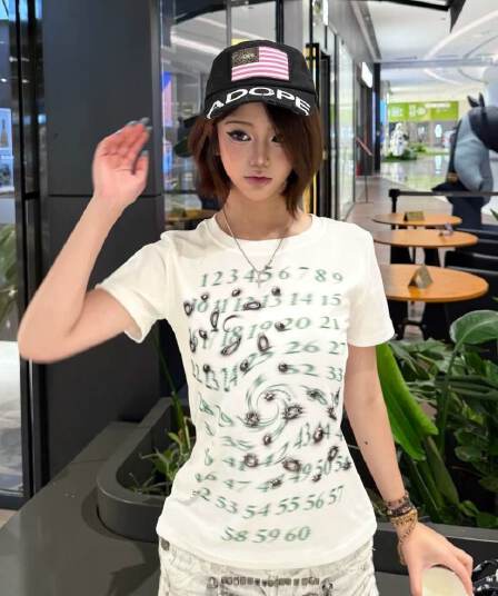 순면 40 220 그램 92 면 8 암모니아 Lun 한국 스타일 새로운 긍정적 인 어깨 반팔 티셔츠 여성 프린트 몸매 가꾸기 핫걸 맨위