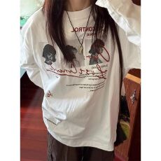 批发秋季<b class='q'>纯棉</b>长袖T恤女2026韩版新款设计感印花百搭<b class='q'>打底衫</b>上衣