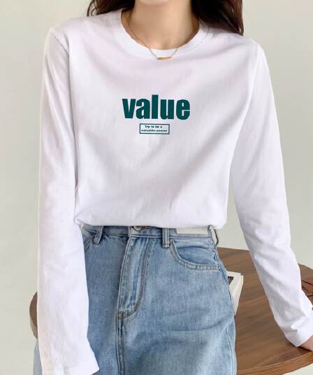 가을 순면 긴팔 티셔츠 여성 2026 한국 스타일 새로운 디자인 센스 프린트 다용도 기본 셔츠 맨위