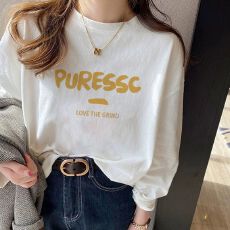 批发秋季<b class='q'>纯棉</b>长袖T恤女2026韩版新款设计感印花百搭<b class='q'>打底衫</b>上衣