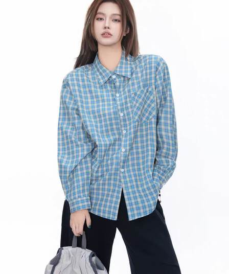 이른 봄 새로운 한 셔츠 여성 느긋한 바람 체크무늬 2026 셔츠 긴팔 루즈핏 항구 바람 작은 대중 맨위 ins