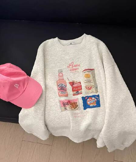 경관 그림 모방 Mianhua 면 복합 얇은 스타일 310g 털이 있는 400g 라운드 넥 후드티 여성 가을 겨울 국경 간 조수 브랜드 맨위