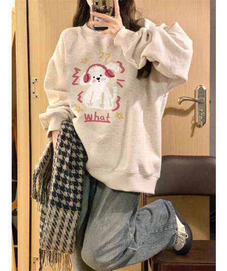 경관 그림 모방 Mianhua 면 복합 얇은 스타일 310g 털이 있는 400g 라운드 넥 후드티 여성 가을 겨울 국경 간 조수 브랜드 맨위