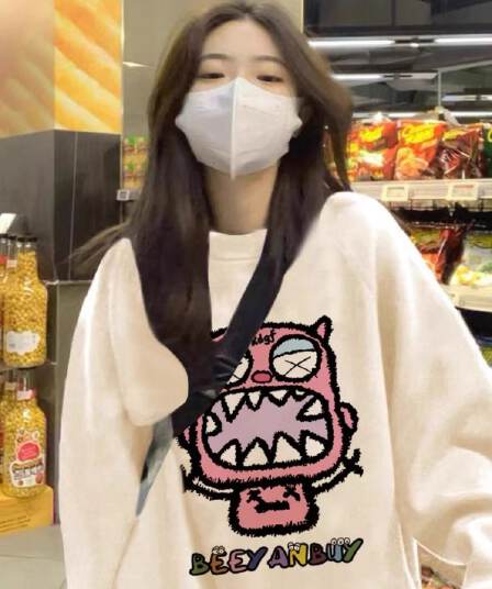경관 그림 모방 Mianhua 면 복합 얇은 스타일 310g 털이 있는 400g 라운드 넥 후드티 여성 가을 겨울 국경 간 조수 브랜드 맨위