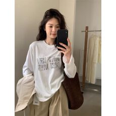 批发秋季纯棉长袖T恤女2026韩版新款设计感印花百搭打底衫上衣