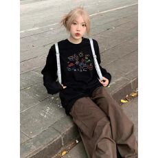 批发官图 21支纯棉-210克棉 2026韩版秋装长袖T恤女宽松上衣印花