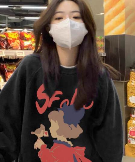 경관 그림 모방 Mianhua 면 복합 얇은 스타일 310g 털이 있는 400g 라운드 넥 후드티 여성 가을 겨울 국경 간 조수 브랜드 맨위