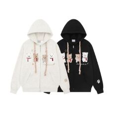 批发美式复古植绒刺绣小狗开衫连帽卫衣女秋<b class='q'>冬</b>宽松韩版慵懒风外套男潮