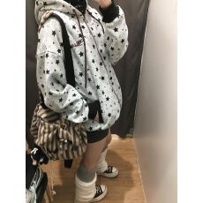 批发美式<b class='q'>街头</b>满印星星开衫连帽卫衣外套女2026春秋新款宽松设计感上衣