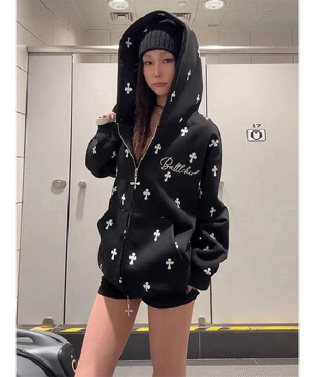 얇은 스타일 털이 있는 자수 이후 패키지 칼라 순수한 Mianhua 면 복합 2026 가을 겨울철 한국 스타일 후드티 여성