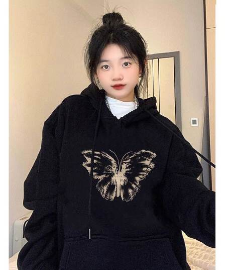 경관 그림 정가 모방 Mianhua 면 복합 얇은 스타일 310g 털이 있는 400g 후드 티 스웨터 여성 가을 겨울 재킷
