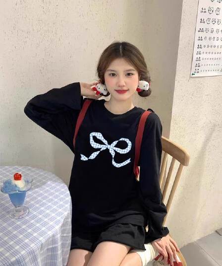 21 순면 210 그램 면 2026 한국 스타일 가을 새로운 긴팔 티셔츠 여성 루즈핏 맨위 프린트