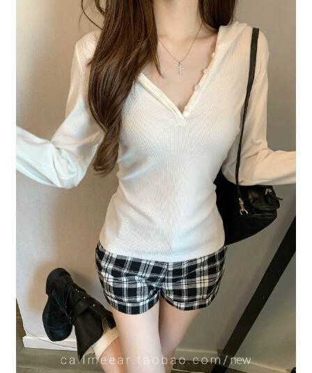 callmeear 후드 긴 소매 티셔츠 기초 다용도 긴팔 티셔츠 여성 이른 가을 캐주얼 맨위