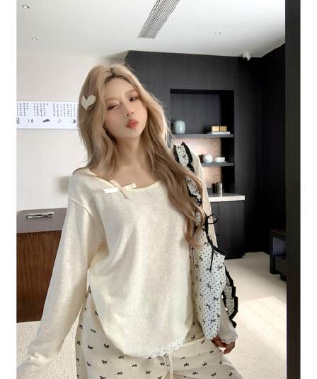 리넨 면화 원본 원단 한국 스타일 핫걸 나비 매듭 레이스 조각 화이트 티셔츠 여성 가을 달콤함 블라우스 여성