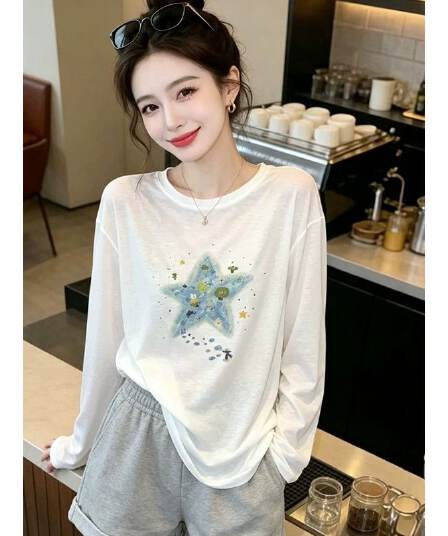 차가운 센스 라이 경기 서울 통기성 블라우스 긴팔 티셔츠 여성 의류 2026 가을 새로운 느슨함 센스 얇은 스타일 루즈핏 맨위