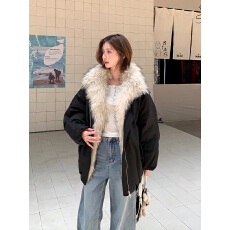 批发高级感大毛领可拆卸花苞棉服2026冬女中长款宽松巴恩风派克服外套