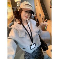 批发双拉链内抽原版做法+华棉复合韩版秋冬廓形开衫卫衣外套女