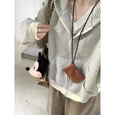 批发原版面料+内抽+刺绣 韩系条纹连帽卫衣短外套女<b class='q'>春</b>秋宽松潮牌上衣