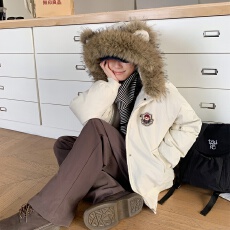 批发2026冬学院风小熊耳朵毛领可拆卸外套<b class='q'>棉衣</b>女加厚保暖宽松棉袄外套