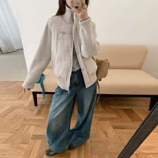 批发实拍2026欧洲站拼接针织立领反季羽绒服女短款新款小个子棉服外套