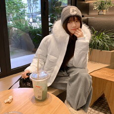 批发CEEYOU毛领连帽2026年新款派克羽绒棉服女海鸥灰宽松冬季保暖外套