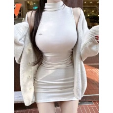批发韩国<b class='q'>东大门</b>新品 纯欲高级感 性感显身材半高领无袖包臀<b class='q'>连衣裙</b>