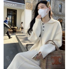 批发M高级感翻领毛衣裙女秋冬中长款大码加厚麻花羊毛针织宽松<b class='q'>连衣裙</b>