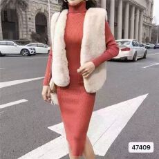 批发时尚翻高领设计下摆开叉设计<b class='q'>长款</b><b class='q'>连衣裙</b>