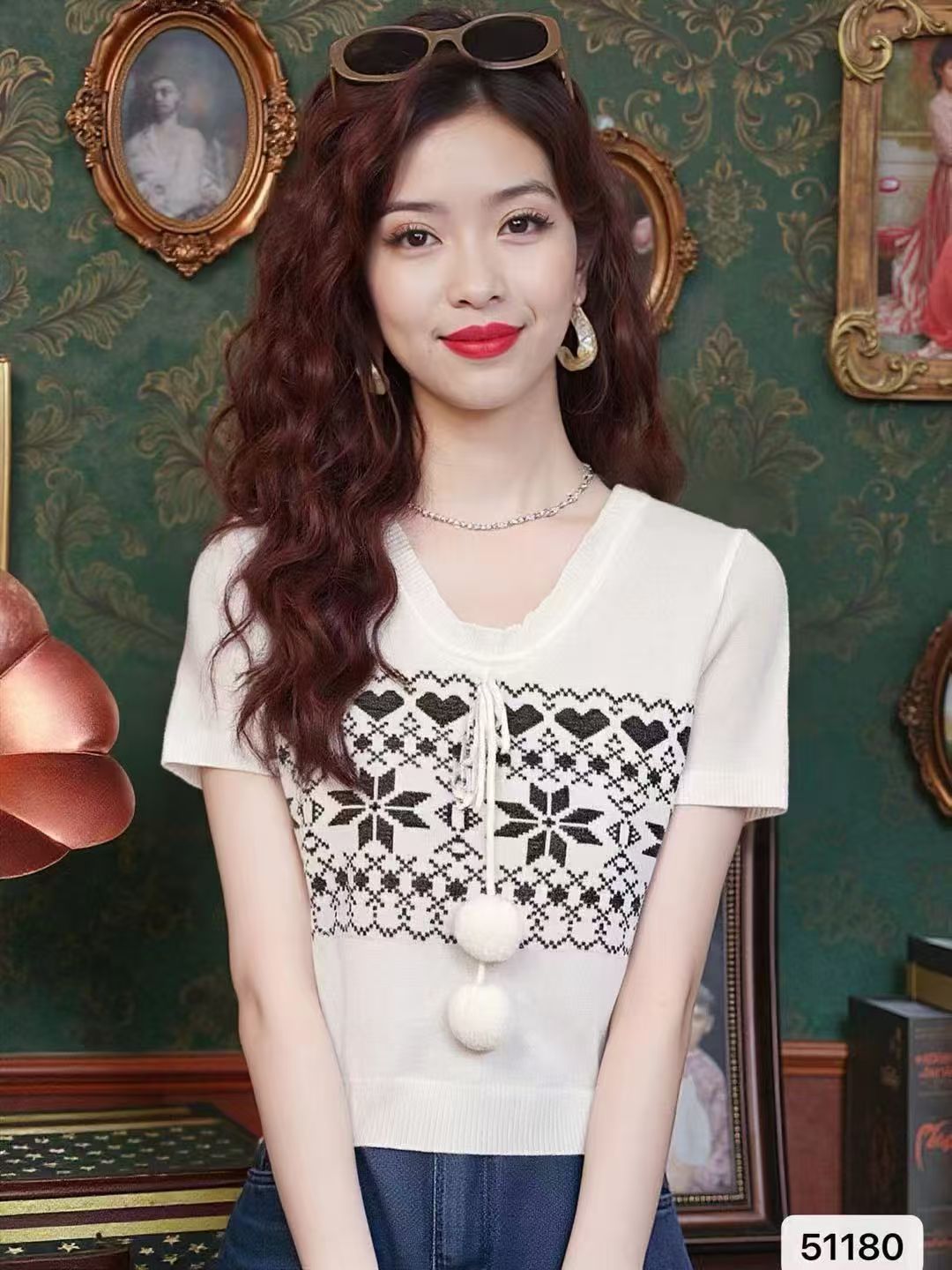 가을 겨울 새로운 외국 가스 연령 감소 후드 하프 열린 가슴 자수 니트 긴 소매 맨위 여성