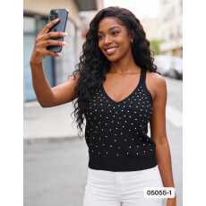 批发<b class='q'>欧美</b>风V领简约方格钻针织百搭背心