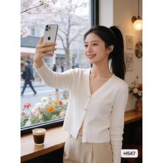 批发春秋新款时尚V领两颗纽扣<b class='q'>针织</b>长袖<b class='q'>开衫</b>上衣女