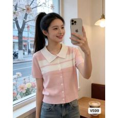 批发时尚Polo领拼色针织短袖<b class='q'>开衫</b>