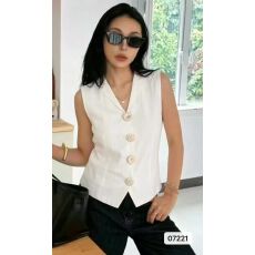 批发轻熟御姐风V领贝壳浮雕金属扣背心套头