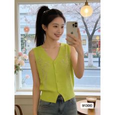 批发韩系元气甜妹风V领烫钻点缀背心<b class='q'>开衫</b>