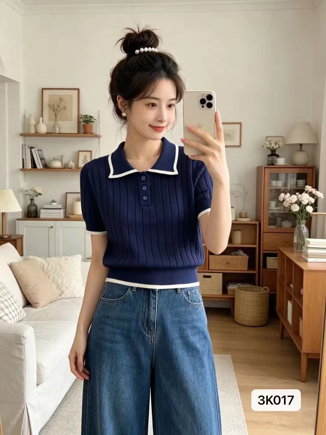 한 부서 폴로 칼라 하프 열린 가슴 패치워크 색상 구덩이 기사 슬림해 보이는 풀오버 반팔