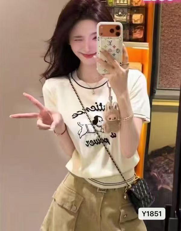 한 부서 라운드 넥 개 자카드 니트 티셔츠 풀오버 반팔