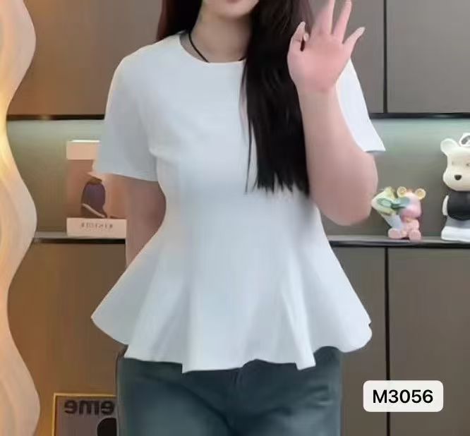 패션 절묘한 라운드 넥 밑단 프릴 다용도 풀오버 반팔