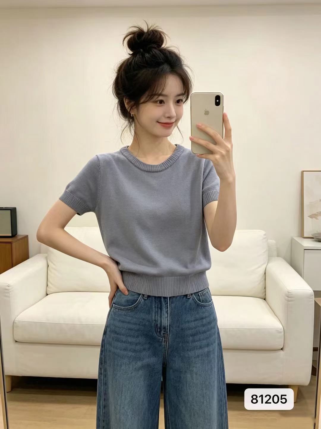 분위기 센스 V넥 3 차원 꽃 못 훈련 니트 풀오버 반팔