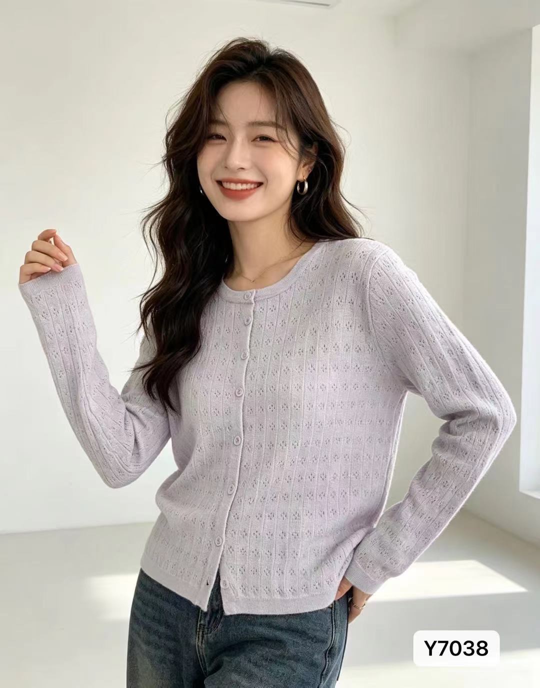 한 부서 달콤함 디자인 센스 라운드 넥 홀로우 아웃 다용도 니트 자외선 차단 의류