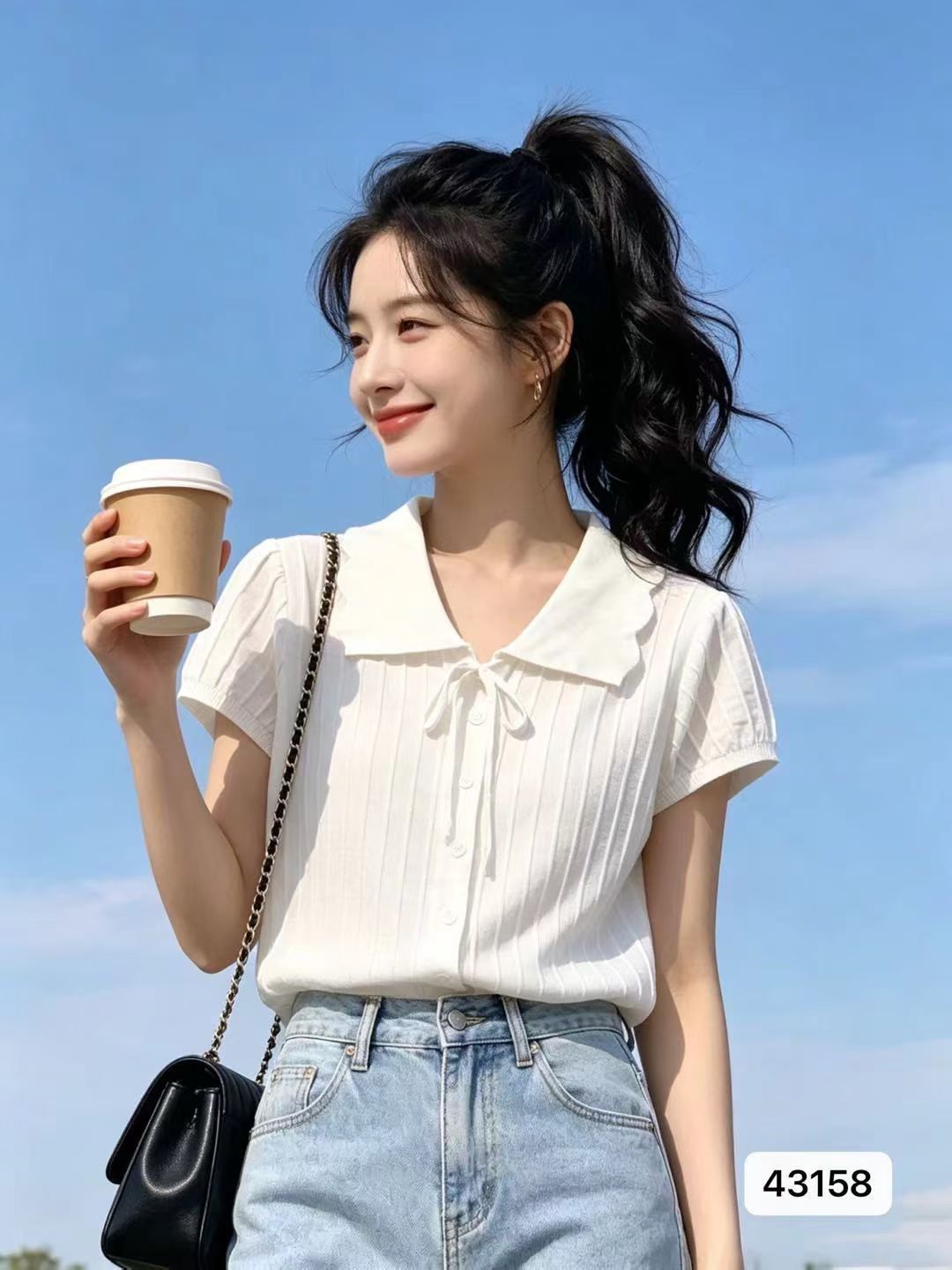 패션 베이비 칼라 레이스업 구덩이 기사 슬림해 보이는 반팔 오픈 가디건