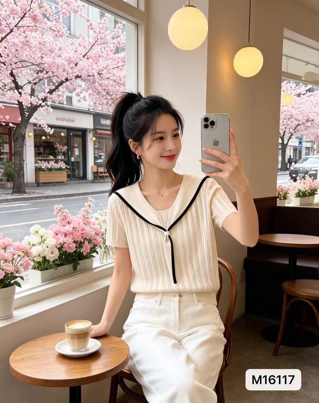 한 부서 학원 스타일 해군 칼라 레이스업 연령 감소 슬림해 보이는 품격 반팔
