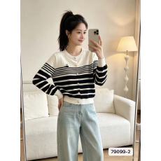 批发韩系圆领刺绣拼色条纹百搭<b class='q'>长袖</b>开衫