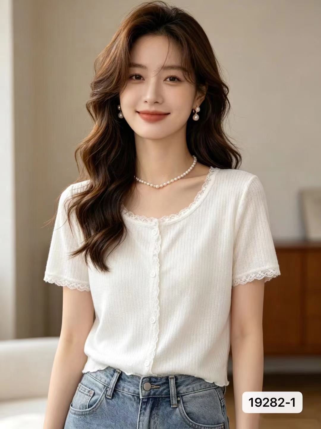 달콤함 연령 감소 라운드 넥 레이스 레이스 반팔 오픈 가디건