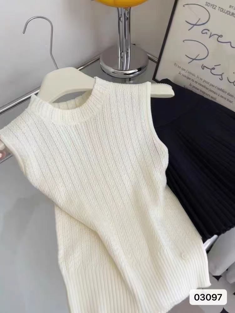 한 부서 부드러운 바람 라운드 넥 꽈배기 홀로우 아웃 니트 풀오버 조끼