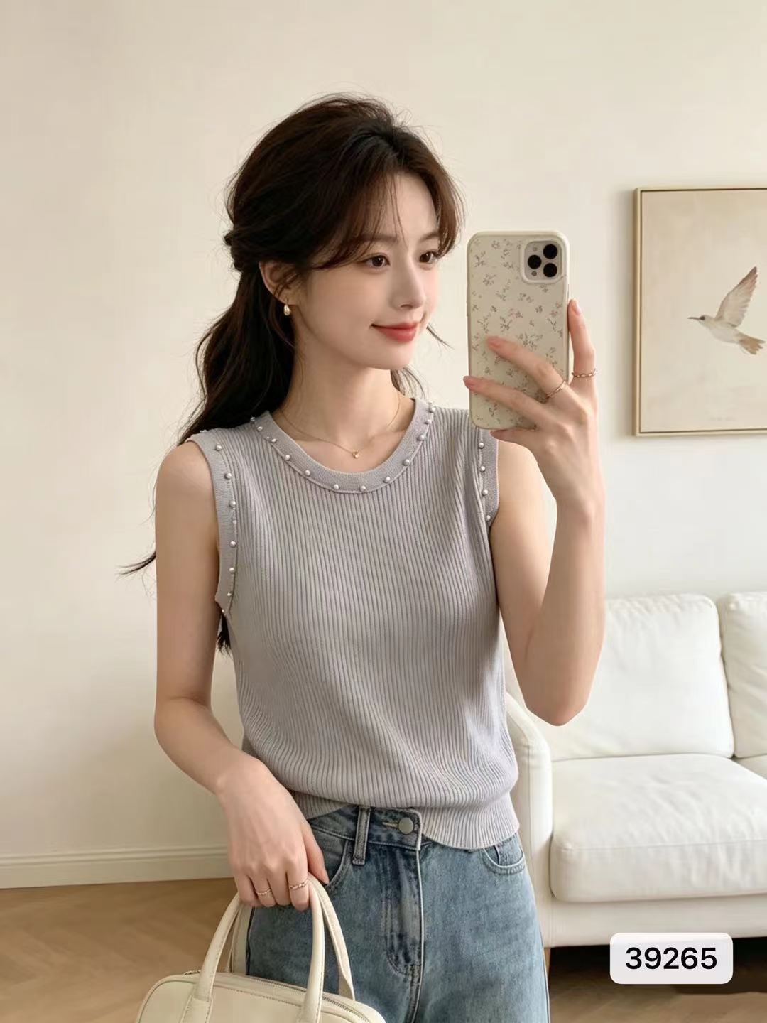 한 부서 라운드 넥 비즈 박기 구덩이 기사 슬림해 보이는 다용도 풀오버 조끼