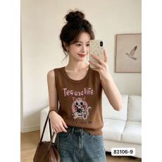 批发甜辣妹圆领<b class='q'>可爱</b>猫咪印花百搭背心
